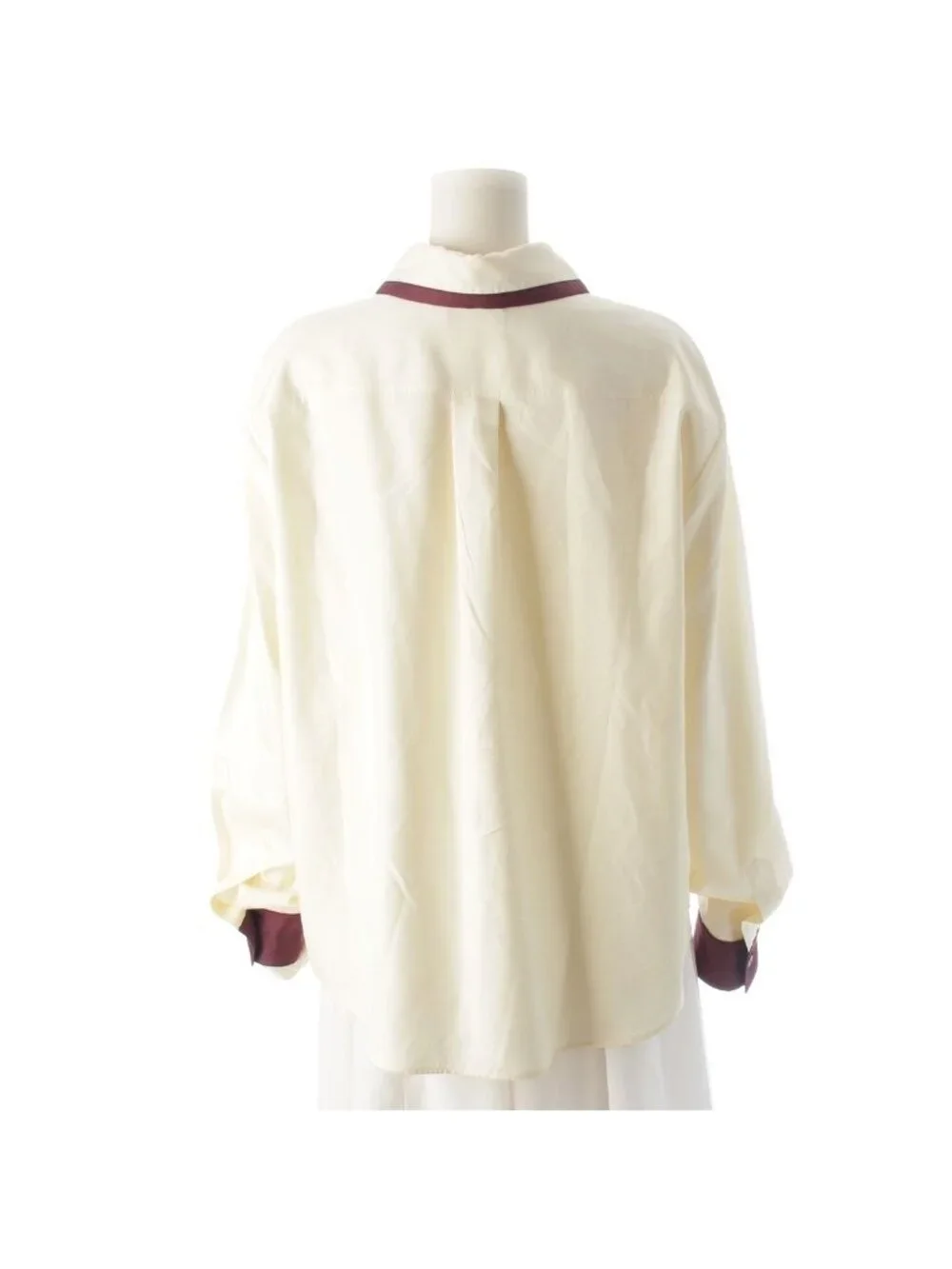 Chanel CC Logo Twill Blouse Long Sleeve Shirt Light Yellow Burgundy 42